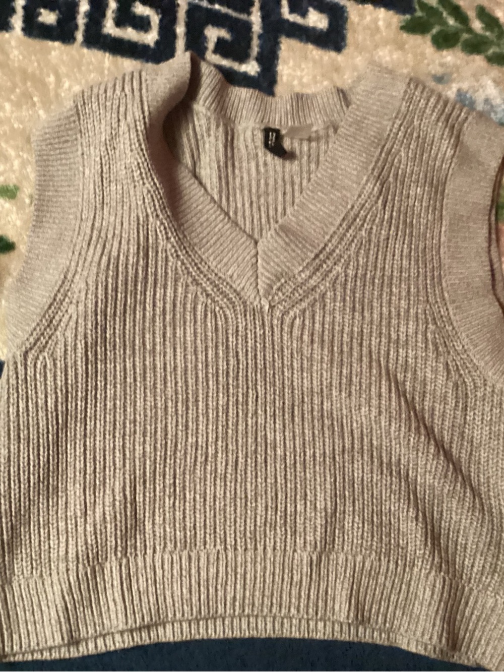 Divided Men's V-Neck Ribbed Sweater Vest in Light Beige